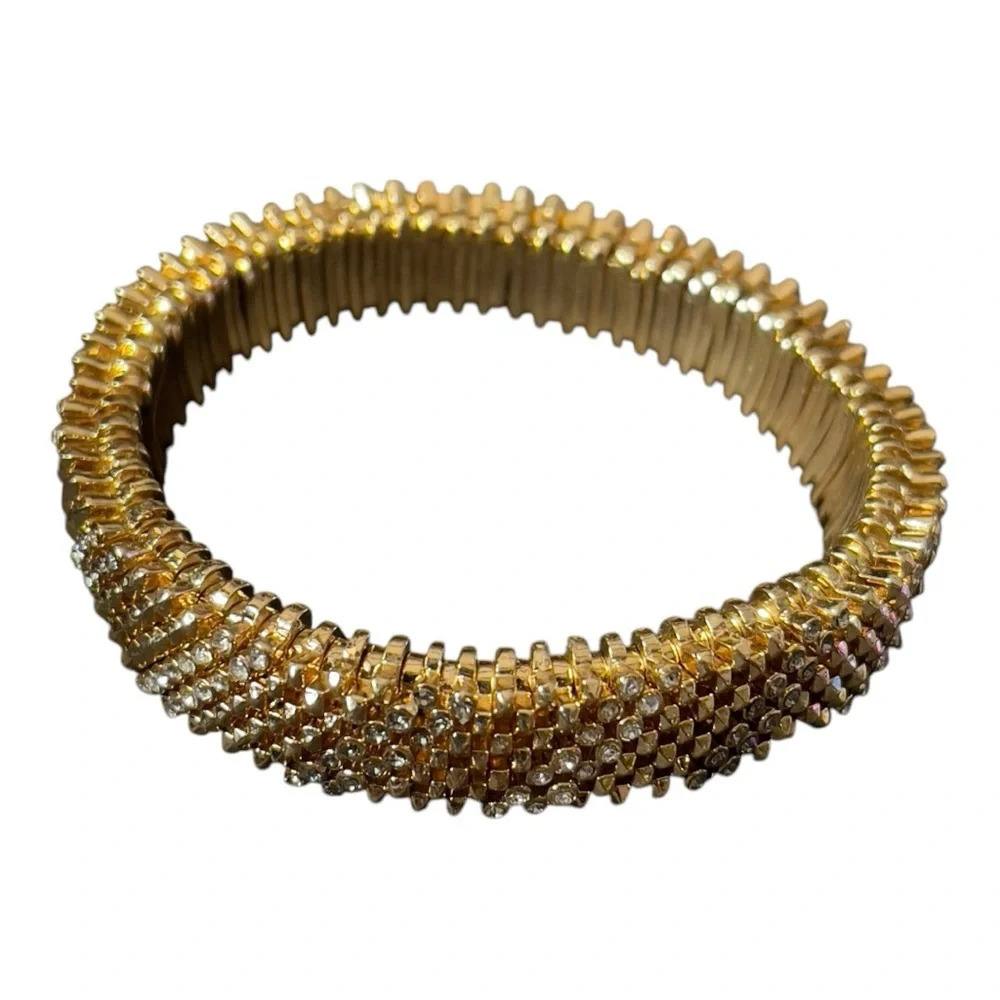 Chico’s Mitzi Gold Stretch Bracelet | Crystal Rhinestone Statement Bangle - Picture 7 of 7